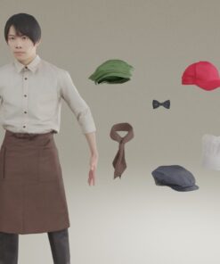 フードユニフォーム店員の帽子バリエーション3D素材