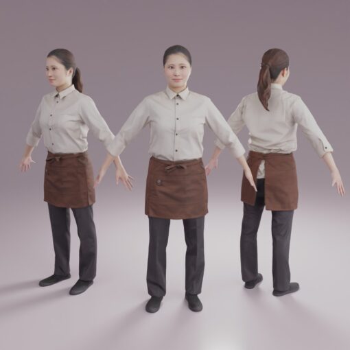 3Dモデル素材フード系女子-コック-カフェ