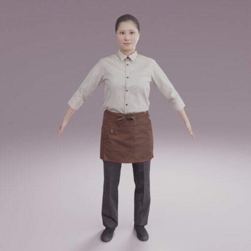 エプロン女性-カフェ-3dモデル素材