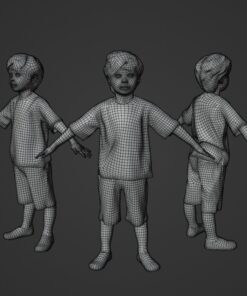 ワイヤーフレーム表示-幼児の人物3Dモデル
