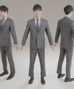 メタバース-グレーのスーツを着たビジネスマン3D