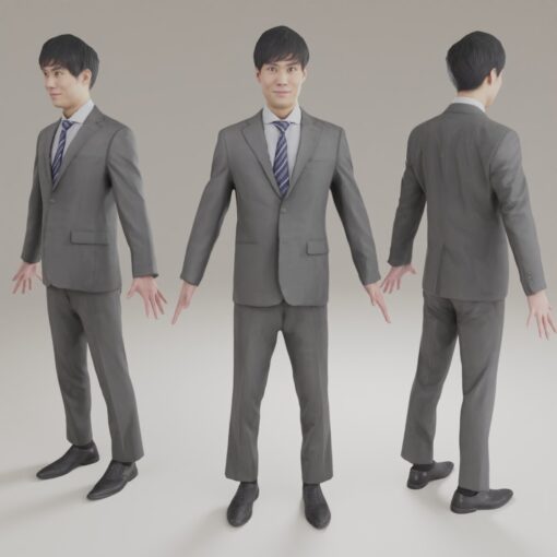 メタバース-グレーのスーツを着たビジネスマン3D