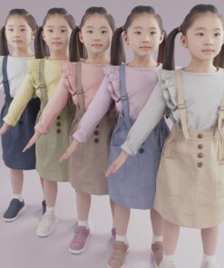 小学生女子3D素材-5ファッションカラー