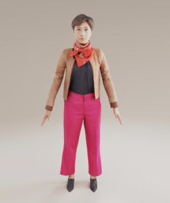 ピンクのパンツ姿の女性3Dモデル-日本人