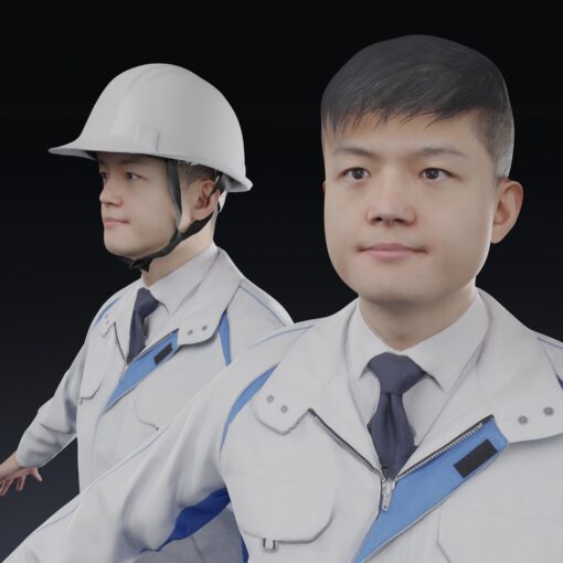 ヘルメット作業員工事-工場3Dモデル素材