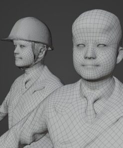 陰線表示3Dモデル作業服人物