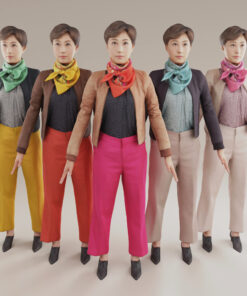 女性カラフルファッション3Dモデル素材5パターン色