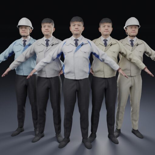 工場作業員-工事作業服-建設従業員ユニフォーム3Dモデル
