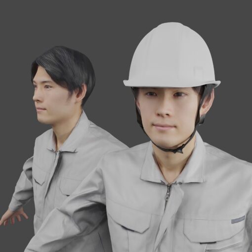 白いヘルメットをかぶる作業員ユニフォーム3D素材