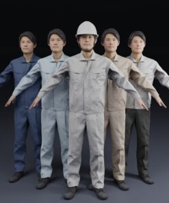 作業服の人3Dモデル素材-ヘルメット-グレー-ベージュ-薄い水色