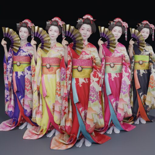 華やかな舞妓の着物姿3Dモデル素材メイドインジャパン