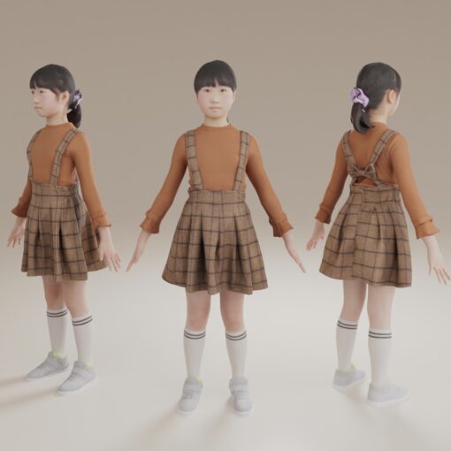 小学生女子3D人物モデル素材