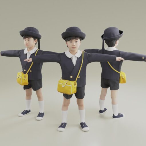 保育園-幼稚園-カバン-帽子-子ども-3Dモデル素材