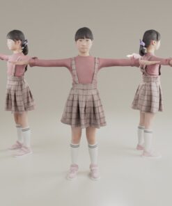 T字ポーズの女児3D素材小学生カジュアル私服