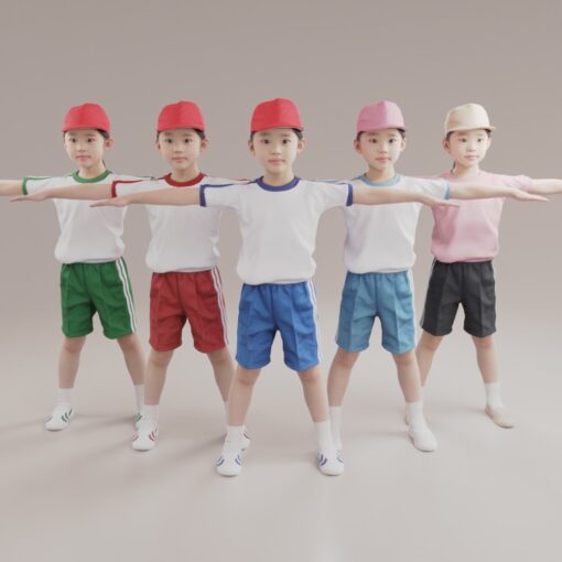色違い体操服女の子3Dモデル子供