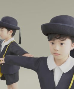 幼稚園の帽子とカバンの3Dモデル男の子素材