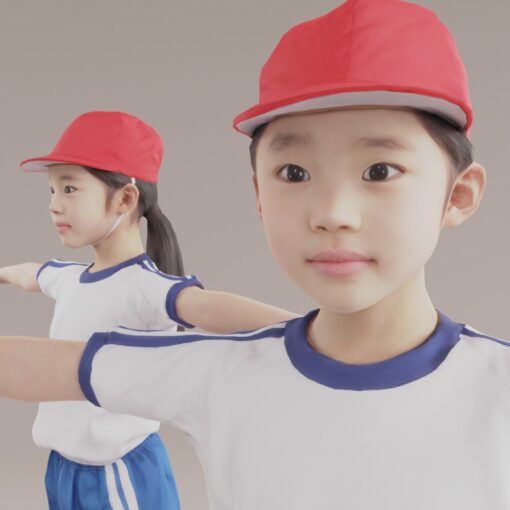 女の子3Dモデル子供-赤白帽子