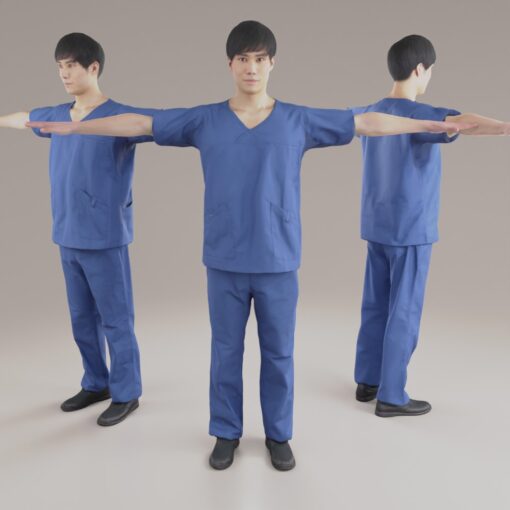 医者と介護士の3D素材日本人