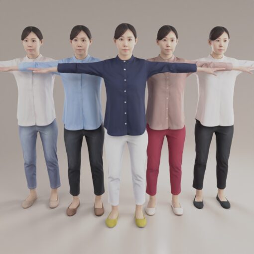 シャツとGパンの日本人女性3D素材