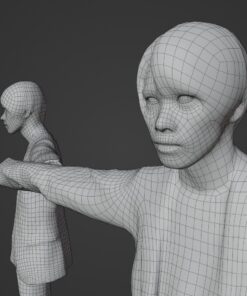 陰線表示人物3D素材-建築パース-顔のメッシュ