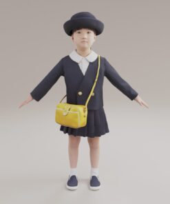 幼稚園制服と帽子とバッグ3Dモデル素材