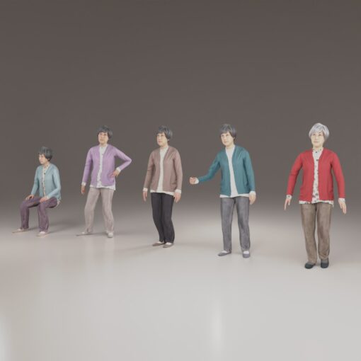 5個のアニメーションがついた3D人体素材