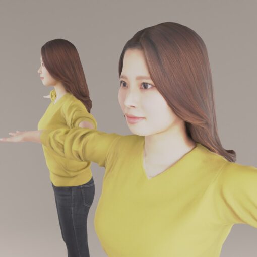 ロングヘアーの若い女性3Dモデル素材