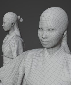 日本人女性浴衣3Dモデル素材陰線表示