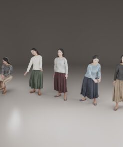 日本人お母さん3Dモデル素材5色ファッション